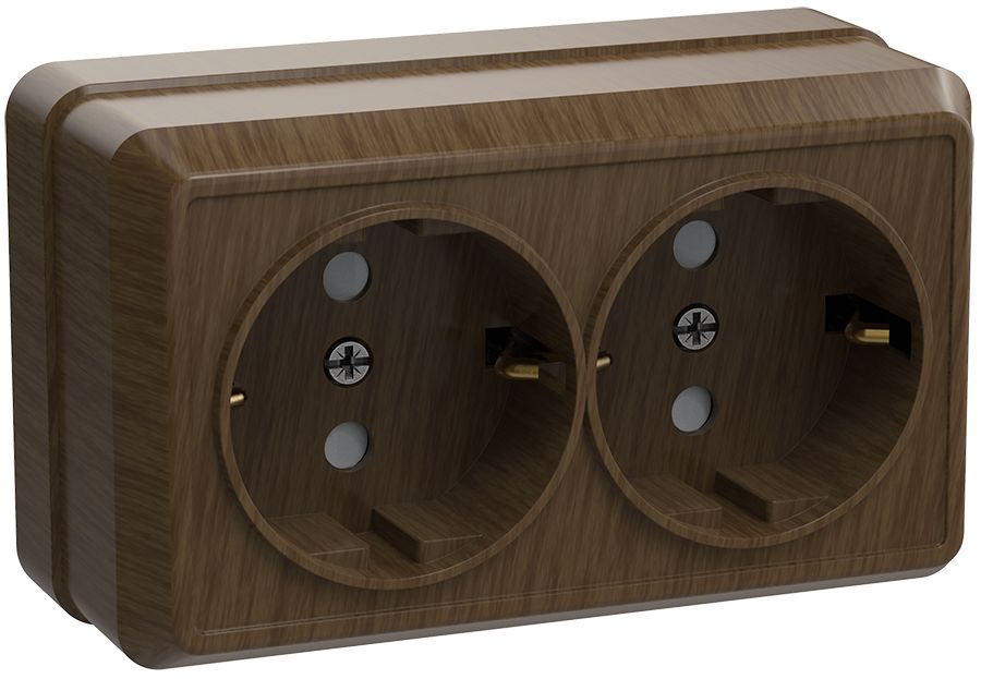 Розетка 2-местная для открытой установки РС22-3-ОД с заземляющим контактом 16А ОКТАВА дуб IEK