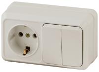 2-702-02 Intro Блок розетка+выкл. двойной гориз. 10(16)А-250В, IP20, ОУ, Quadro, сл.кость (6/120/144