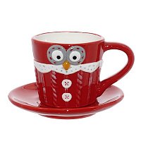 723101 Чашка с блюдцем Красная Сова  160 мл  L10 5 W7 5 H6 9 см