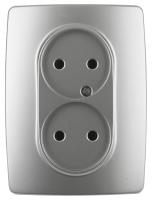 12-2107-03 ЭРА Розетка 2X2P, 16A-250В, IP20, Эра12, алюминий (10/100/1600)