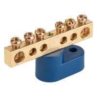 Шина "N" нулевая 6х9мм 6/1 (6 групп/крепеж по центру) с одним угловым изолятором (10 шт/уп) Промрукав