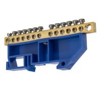 Шина "N" нулевая 8х12мм 14/1 (14 групп/крепеж по центру) с изолятором на DIN-рейку (20 шт/уп) Промрукав