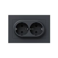 Механизм розетки двойной, 16А, с заземлением, со шторками, с рамкой, графит Эпика EKF
