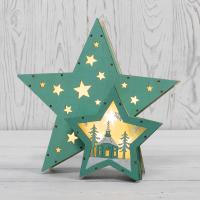 Деревянная фигура с подсветкой Домик Звездочета бирюзовая 26х7х25 см, NEON-NIGHT