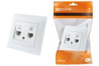 Розетка телефонная RJ11 + компьютерная RJ45 белая "Лама" TDM