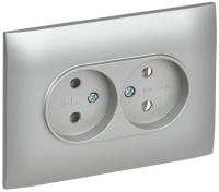 SKANDY Розетка 2-местная без заземления без защитных шторок 10А в сборе SK-R10S серебряный IEK