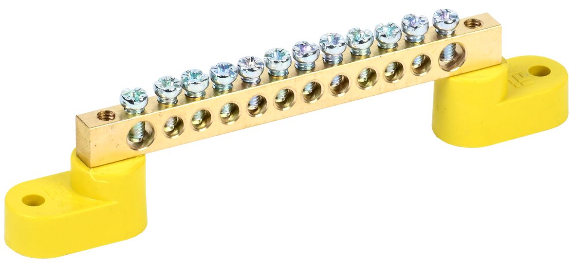 Шина PE "земля" на двух угловых изоляторах ШНИ-6х9-12-У2-Ж IEK