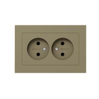 Механизм розетки двойной, 16А, без заземления, без шторок, с рамкой, шампань Эпика EKF