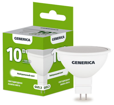 Лампа LED MR16 софит 10Вт 230В 4000К GU5.3 GENERICA