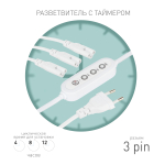 3х IEC C5 3 pin+timer (4/8/12 H) 2 m  Разветвитель сетевой для линейных светильников ЭРА 3х IEC C5 3pin+timer на 3 точки с таймером 4, 8, 12H 2м