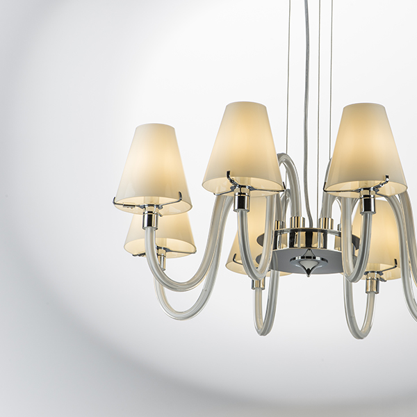 760086 Люстра подв. BIANCO 8х40W G9 ХРОМ БЕЛ. стекло