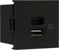 USB зарядное устройство, 4.2A , Type A + C, 2 мод., черн. матовая (45х45мм)