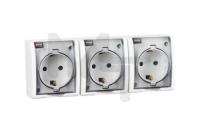 Розетка тройная 2Р+Е Schuko со шторками с крышкой полупр.  IP54  16А 250В  винт.зажим  S15A  белый