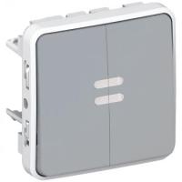Legrand Plexo Серый Мех Переключатель 2-клавишный с подсветкой IP55