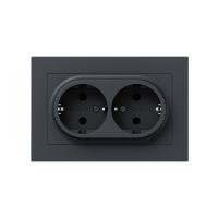 Механизм розетки двойной, 16А, с заземлением, без шторок, с рамкой, графит Эпика EKF