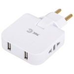 SPF-2-FL-USB  Разветвитель электрический ЭРА SPF-2-FL-USB поворотный на 2 розетки + 2USB 10А белый