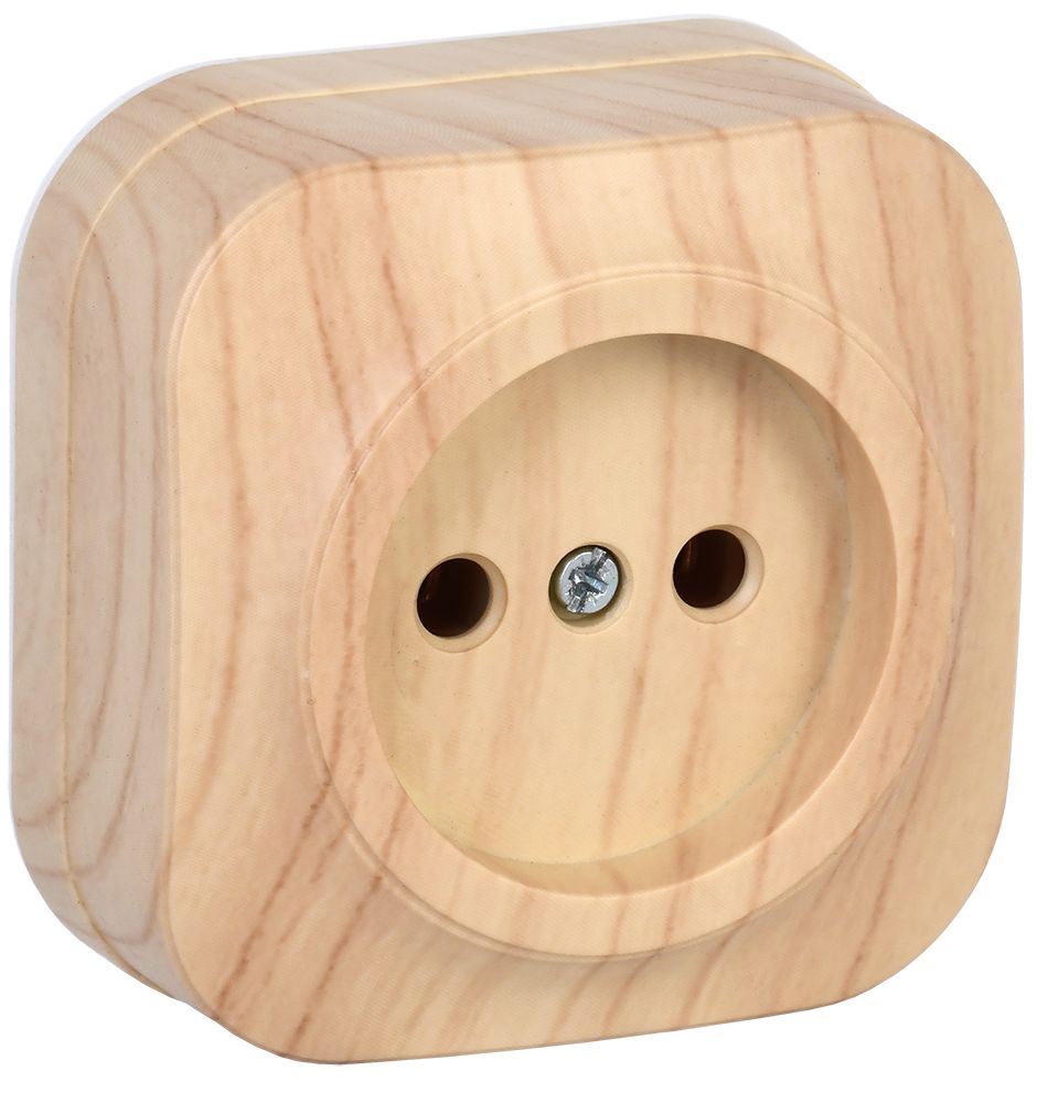 Розетка одноместная для открытой установки РС20-2-ХС без заземления 10А GLORY сосна IEK