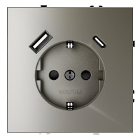 Розетка встраиваемая VOLTUM S70 с заземлением и защитными шторками, 16А, с USB, A+С, (шелк)