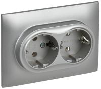 SKANDY Розетка 2-местная с заземлением без защитных шторок 16А в сборе SK-R08S серебряный IEK