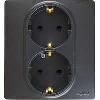 Legrand Etika Антрацит 2-я Розетка с/з со шторками  авт. клем.