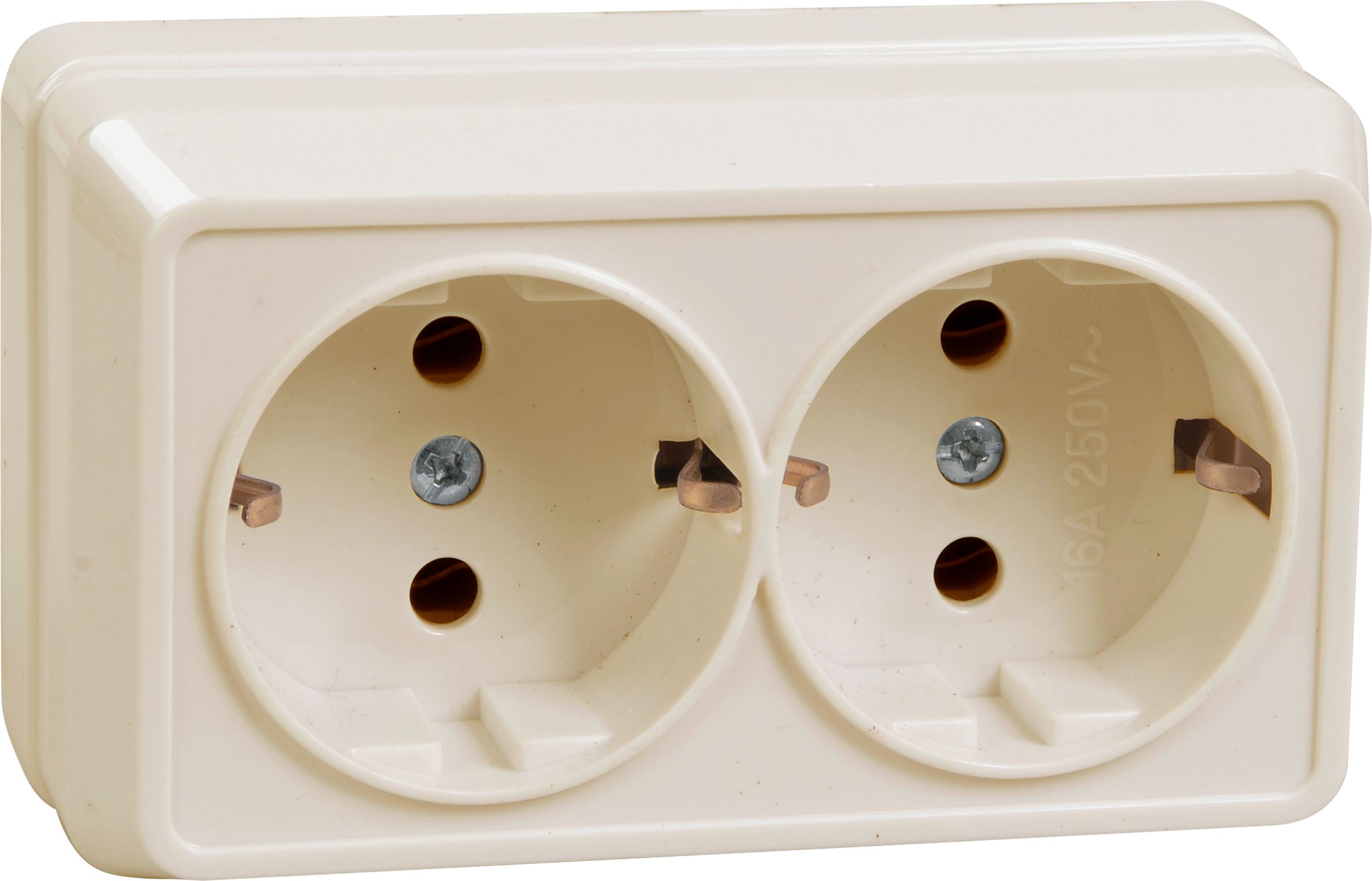 Розетка 2-местная для открытой установки РС22-3-ОКм с заземляющим контактом 16А ОКТАВА кремовый IEK