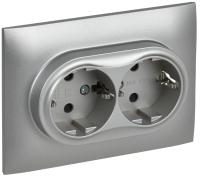 SKANDY Розетка 2-местная с заземлением с защитными шторками 16А в сборе SK-R07S серебряный IEK