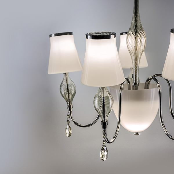 806050 Люстра потолочная ESCICA 5х40W E14+1х40W G9 БЕЛЫЙ/КОНЬЯК/ХРОМ