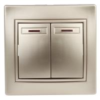 1-105-04 Intro Выключатель двойной с подсветкой, 10А-250В, IP20, СУ, Plano, шампань (10/200/2400)