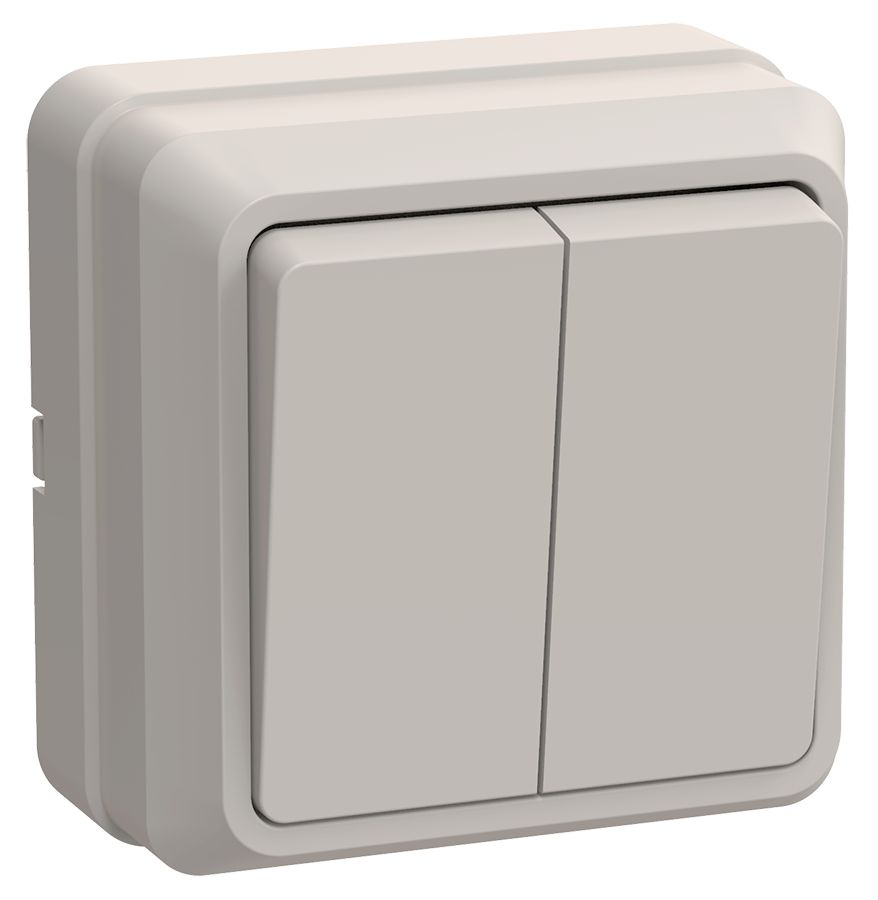 Выключатель 2-клавишный для открытой установки ВС20-2-0-ОКм 10А ОКТАВА кремовый IEK