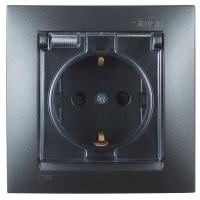 Розетка IP44 с крышкой  заземлением и шторками Schuko 2Р+Е 16A 250В~ моноблок цвета графит S15