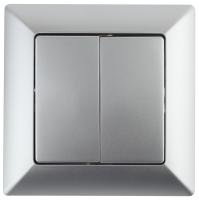 4-104-03 Intro Выключатель двойной, 10А-250В, СУ, Solo, алюминий (10/200/2400)
