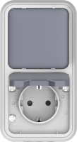 Двойной блок накладной, розетка с защитной крышкой+переключатель 1-клавишный, цвет серый, IP55, серия W55
