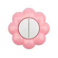 Выключатель двухклавишный KRANZ HAPPY Цветок скрытой установки, белый/розовый