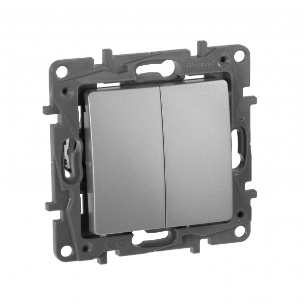 Legrand Etika Алюм Переключатель 2-клавишный  10А  авт. клем