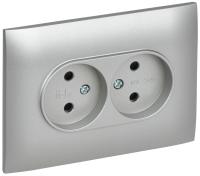 SKANDY Розетка 2-местная без заземления с защитными шторками 10А в сборе SK-R09S серебряный IEK