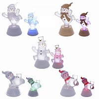 719975 Фигурка  декоративная с подсветкой Санта/Снеговик L5 5 W5 5 H11 см  5в.  (3хLR44 прилаг)