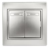 1-104-03 Intro Выключатель двойной, 10А-250В, IP20, СУ, Plano, алюминий (10/200/2400)