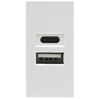 USB зарядное устройство, 2.1A, Type A + C, 1 мод., бел. (22.5х45мм)