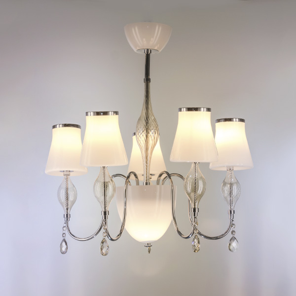 806050 Люстра потолочная ESCICA 5х40W E14+1х40W G9 БЕЛЫЙ/КОНЬЯК/ХРОМ