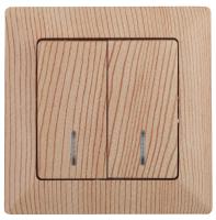 4-105-11 Intro Выключатель двойной с подсветкой, 10А-250В, СУ, Solo, сосна (10/200/2000)
