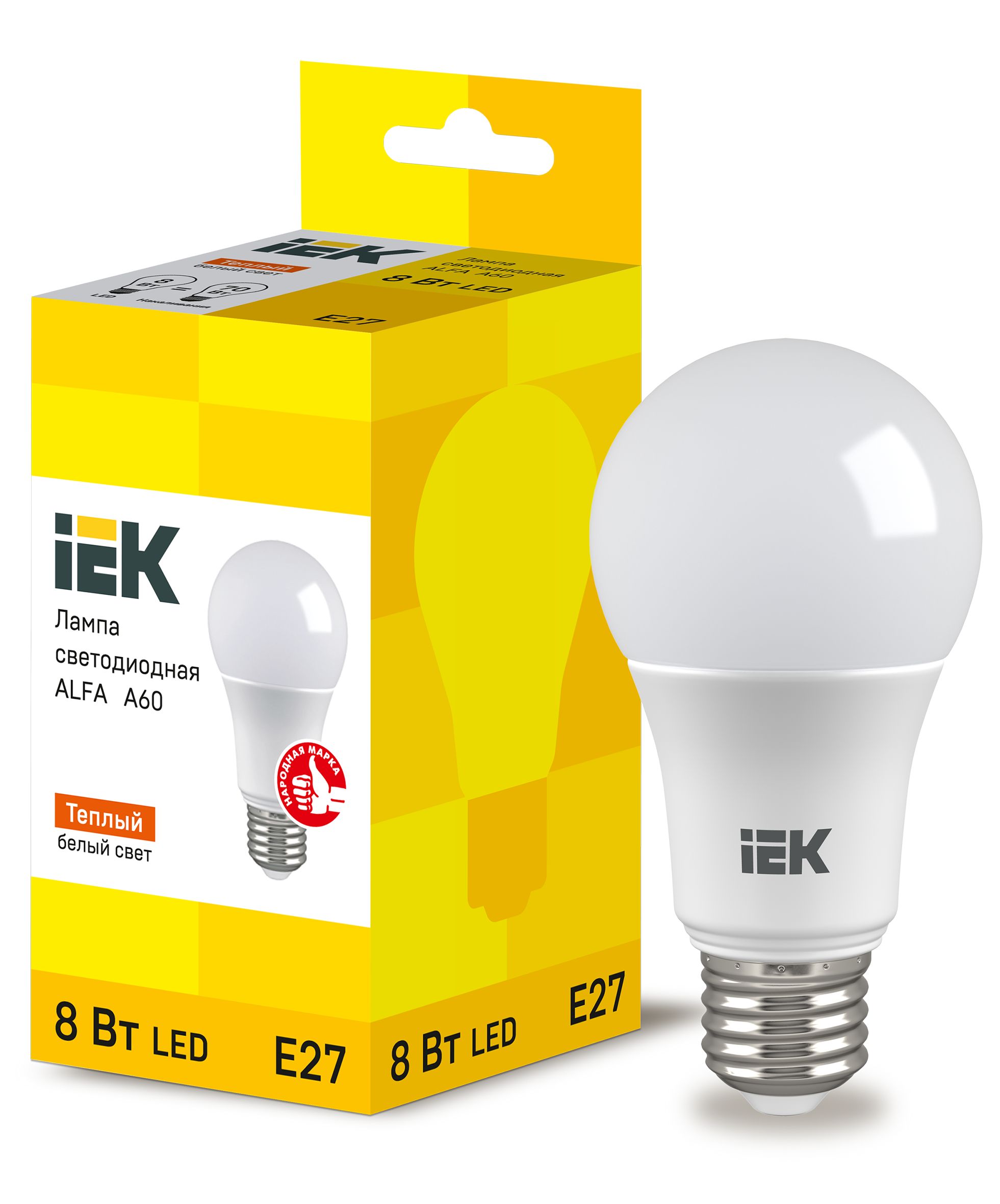 Лампа светодиодная ALFA A60 груша 8Вт 230В 3000К E27 IEK