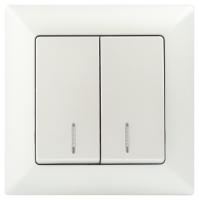 Выключатель Intro Solo 4-105-06 двухклавишный с подсветкой, 10А-250В, IP20, СУ, перламутр