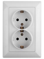 Розетка Intro Solo 4-208-01 с заземлением двойная 2X2P+E Schuko со шторками, 16А-250В, IP20, СУ, белый