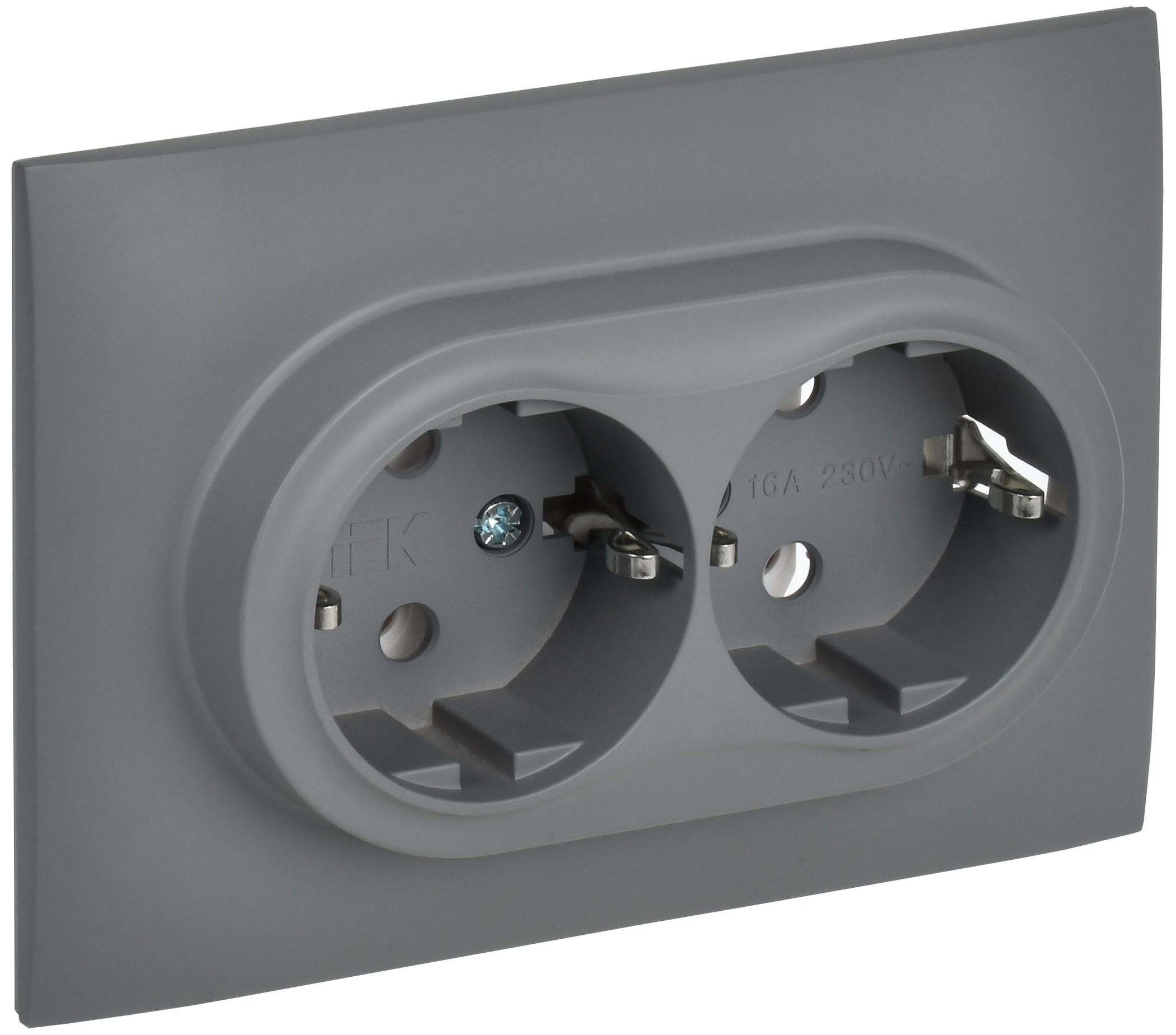 SKANDY Розетка 2-местная с заземлением без защитных шторок 16А в сборе SK-R08Gr серый IEK