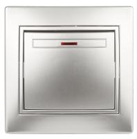 1-102-03 Intro Выключатель с подсветкой, 10А-250В, IP20, СУ, Plano, алюминий (10/200/2400)