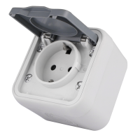Розетка 1-я с защитной крышкой, 2К+З и шторками, накладная, цвет серый, IP55, серия W55