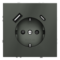 Розетка встраиваемая VOLTUM S70 с заземлением и защитными шторками, 16А, с USB, A+С, (титан)