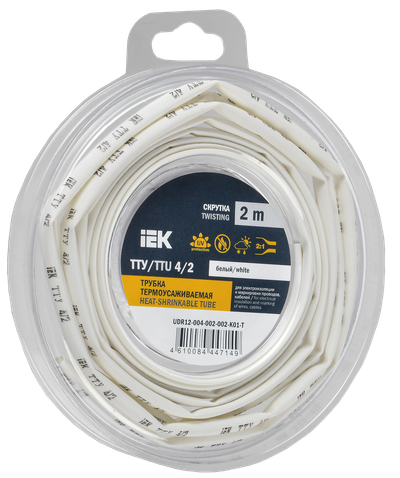 Трубка термоусадочная ТТУ нг-LS 4/2 белая (2м/упак) IEK