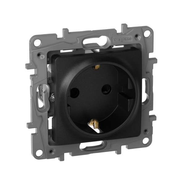 Legrand Etika Антрацит Розетка с/з со шторками  винт. клеммы  16А  250 В