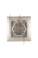 Розетка 2Р+Е Schuko  со шторками  с крышкой  IP44  16А  250В  винтовой зажим  шампань